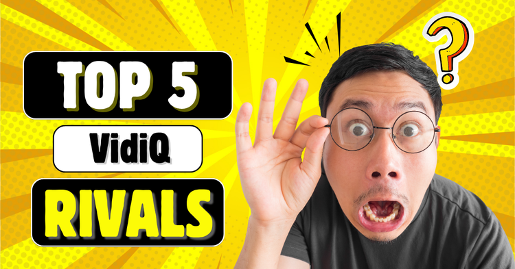 A feature graphic showing a person being amazed by vidiq's top 5 competitors